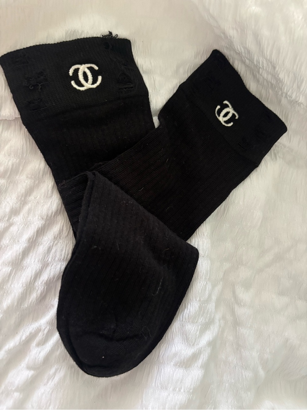 CHANEL Black Socks with White CC Logo
